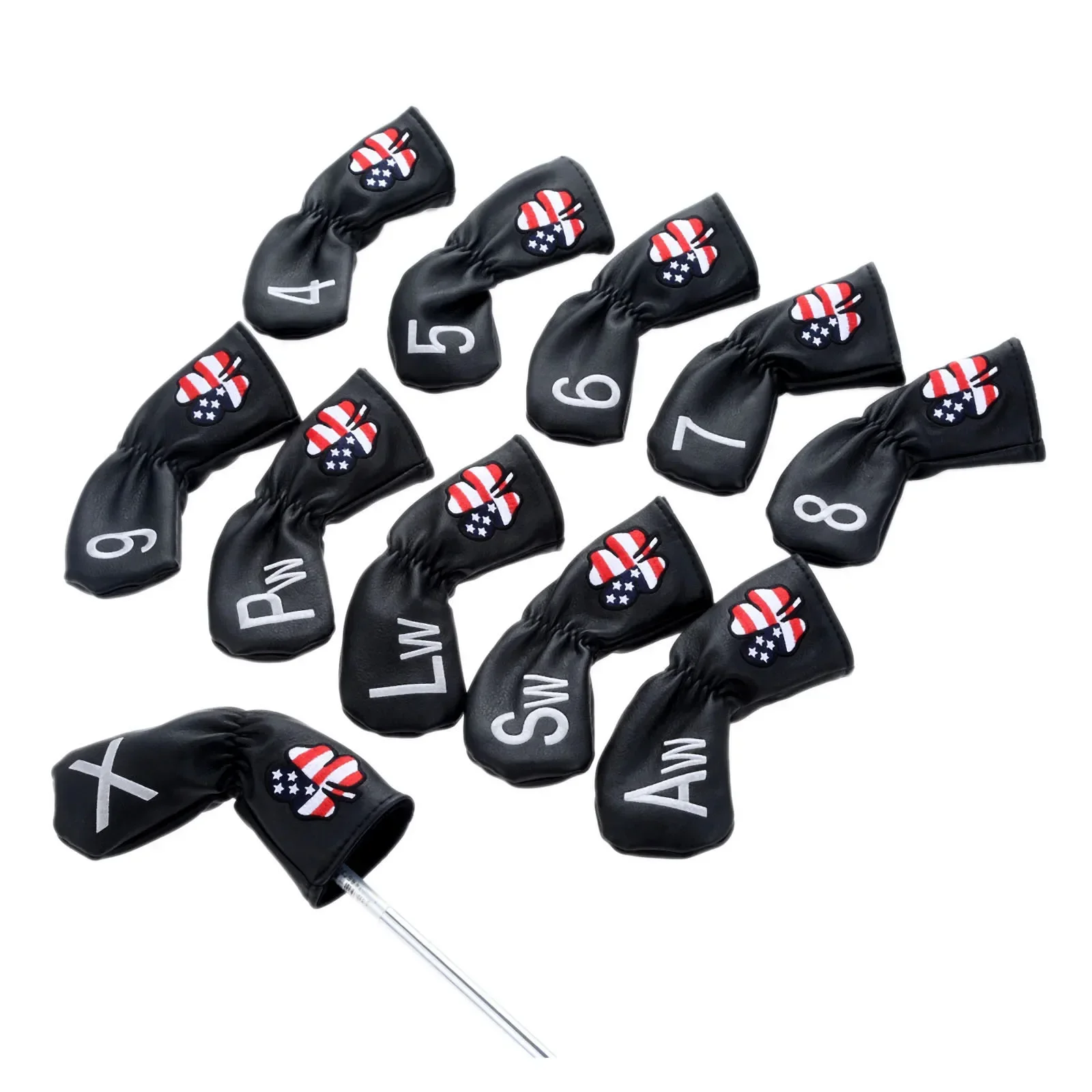 11Pcs Lucky Clover Golf Club Iron Head Covers Weiche PU Leder Golf Irons Headcover Wiht Anzahl Gedruckt 4,5,6,7,8,9,Aw,Sw,Pw,Lw,X