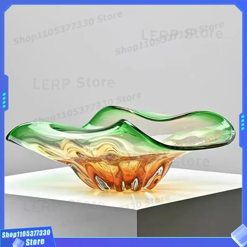 Luxury Glass Fruit Plate for Coffee Table Creative Designer Storage Bowl Modern Dining Room Decor Light Luxury Ornament Model