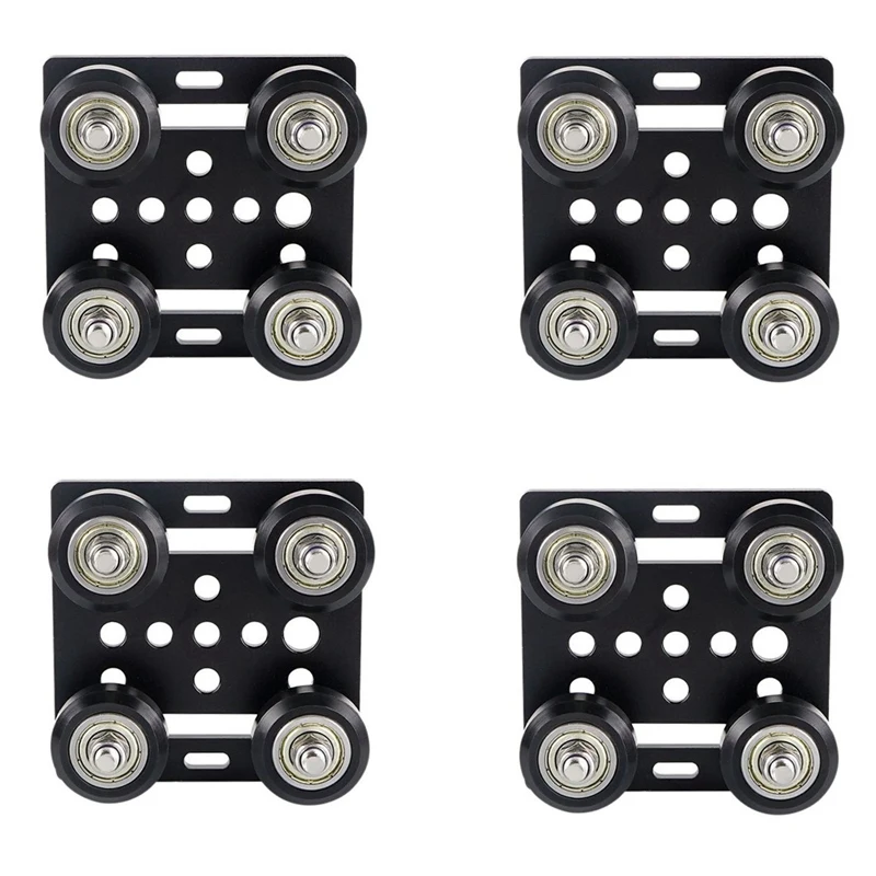 4 Pcs 3D Printer Parts 2020 V-Slot Support Plate For CNC With Black Wheels For Openbuild V-Slot European Standard