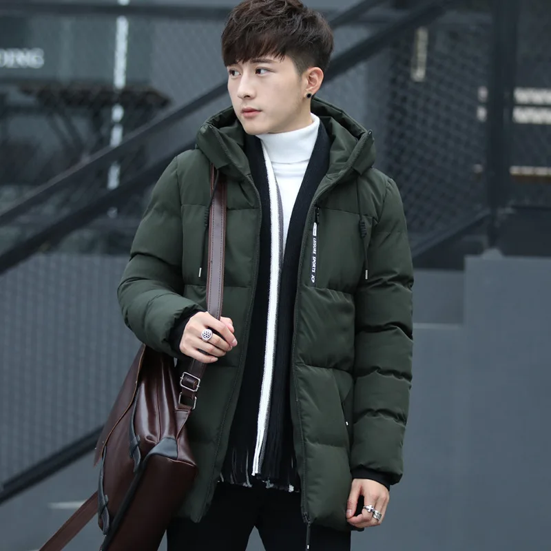 Winter mid-length men's hooded cotton coat  young style thick and warm cotton coat, new style warm coat men's cotton jacket
