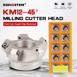 Adaptador de corte de 45 grados KM12, 50/63/80/100mm, inserto de carburo sólido Indexable SEKT1204, máquina de torno CNC, cabezal de cortador de fresado facial