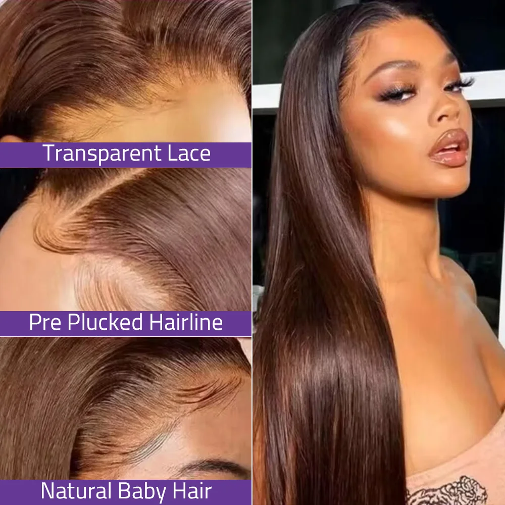 Bone Straight Coklat Coklat 13X4 Renda Depan 100% Wig Rambut Manusia untuk Wanita Preplucked 13x6Hd Wig Frontal Renda Transparan 200%