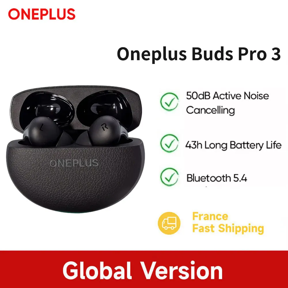 Version globale OnePlus Buds Pro 3, écouteurs OnePlus TWS Bluetooth, réduction active du bruit 50 dB, autonomie de 43 h, pour OnePlus 12