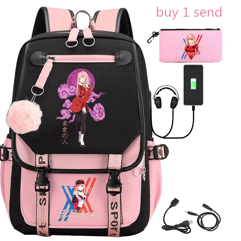 

Brand new usb backpack women men teen schoolbag travel zero two backpack