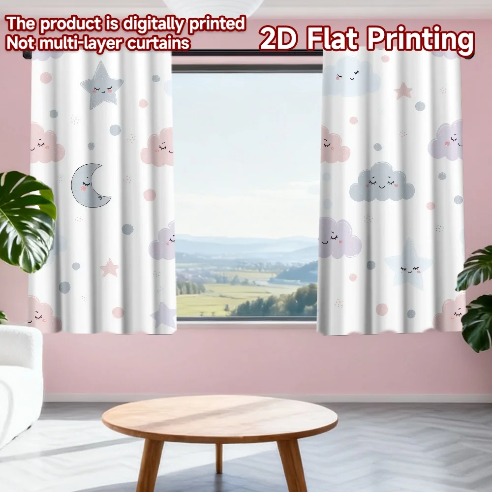 

2D flat printing 2pcs Party Curtains Dreamy Clouds and Stars Digital Printed Polyester Drapes Party Decorations Use for All