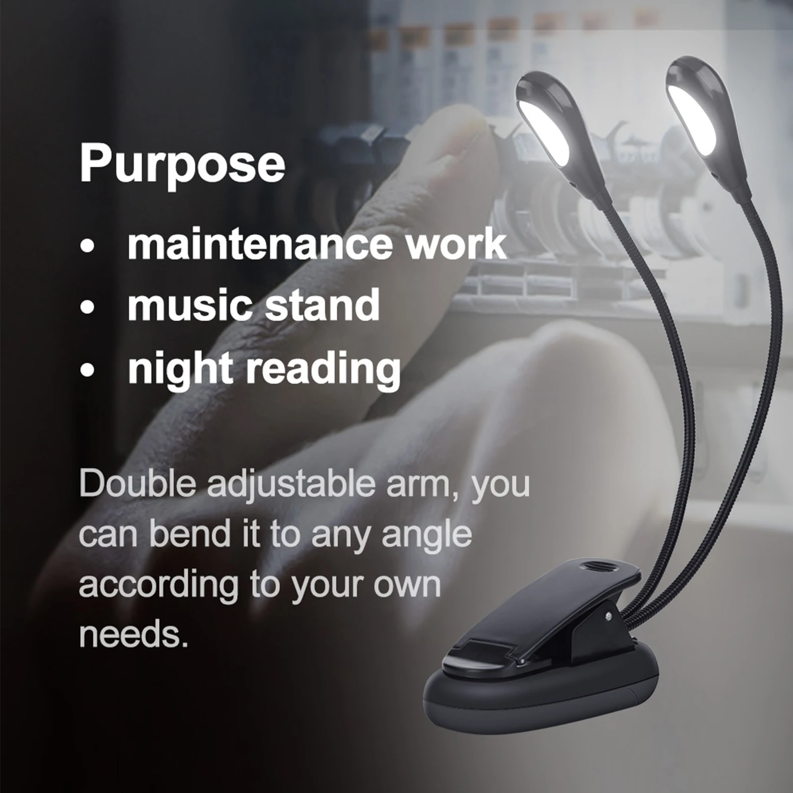 

ZK30 Clip On Music Stand Book Reading Mini Double Adjustable Arms Light LED Lamp