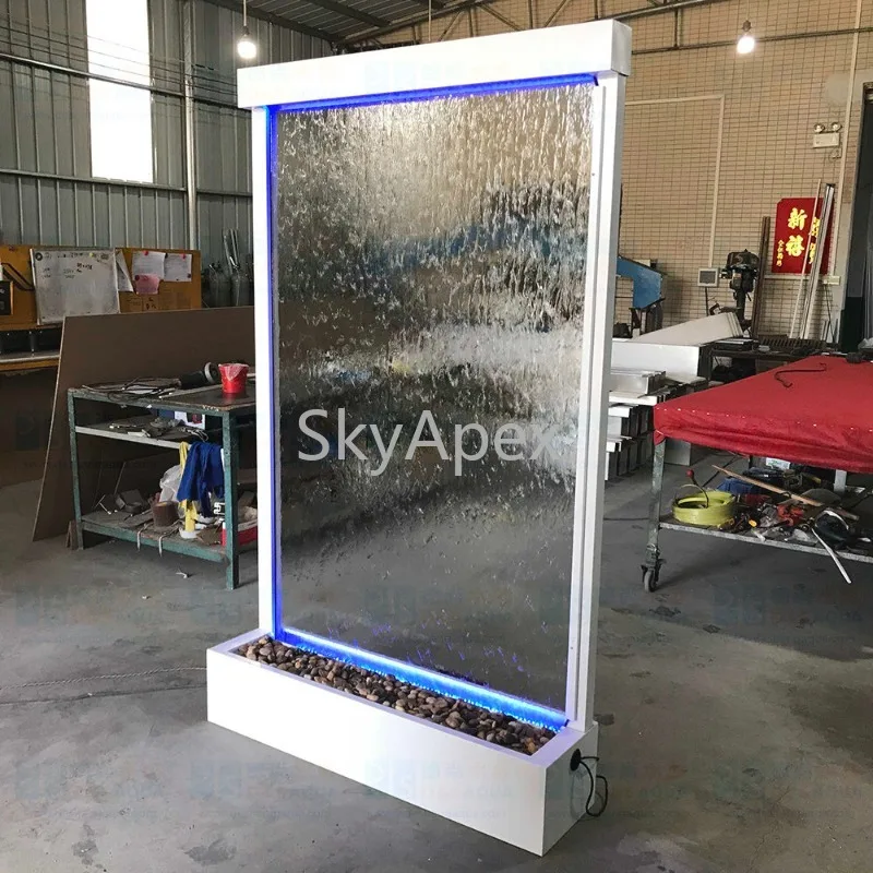 Metal Frame Stainless Steel Water Curtain Wall - Glass Running Water Fountain Screen with Soothing Sound for Home & Garden Decor