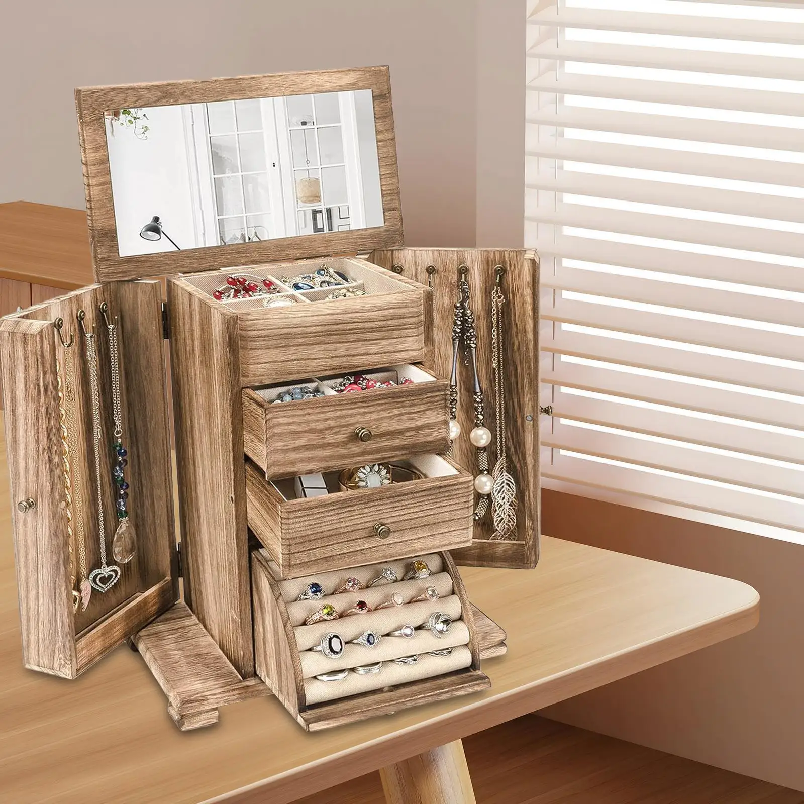 Jewelry Case with Mirror Jewelry Organizer for Earrings Brooches Cufflinks