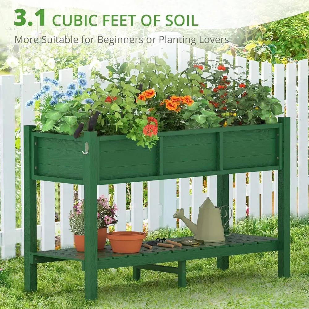 47*18*29 in, Planter Box with Legs And Storage Shelf, Weather Resistant, Standing Growing Bed Herb Planter for Vegetable, Green