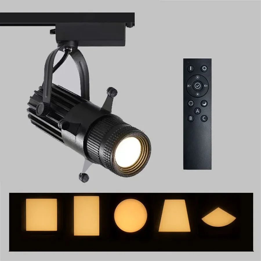 

Dimmable 2700K to 6500K Zoomable LED Track Light 10W 20W 30W Adjust Shape Graphics Cutting Light Focus Painting LED Spotlight