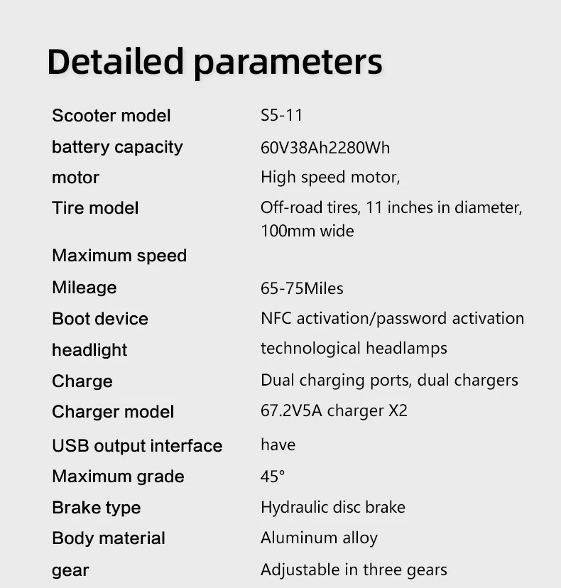 BOYUEDA S5 E-Scooter Dual Motor 60V38Ah NFC Activation Electric Scooter 11"off-road Tire Intelligent APP Control EScooters