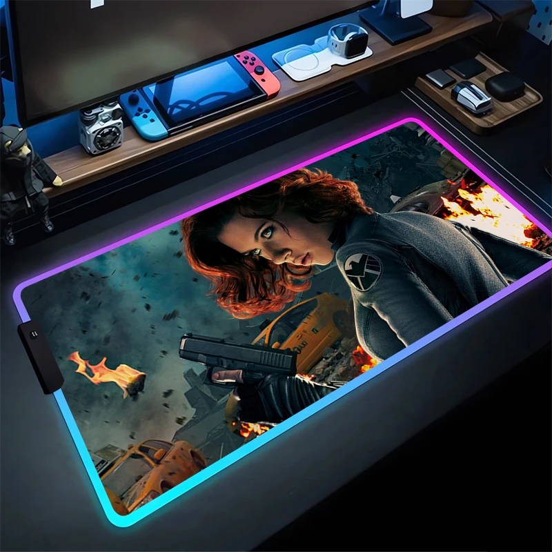 RGB Mouse Pad B-Black Widows Non-Slip Rubber Edge locking mousepads Game play mats notebook computer M-Marvels Home Decor cool