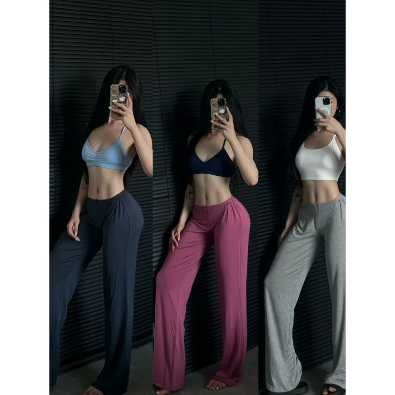 

2026 New Women's High Waist Straight Leg Yoga Pants Comfy Zipper Design Draping Slim Fit Pure Desire Style Workout Gym Trousers