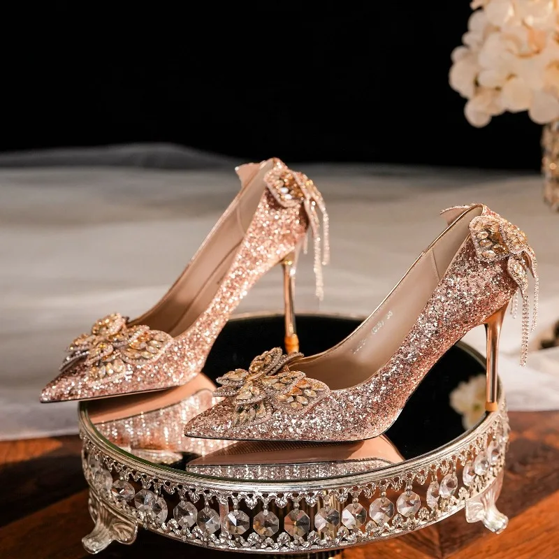 

Woman Shoes Diamond Bow Banquet Shoe Fashion Sequined Wedding Shoes for Women Luxury High Heels Designer Shoes Zapatos De Mujer