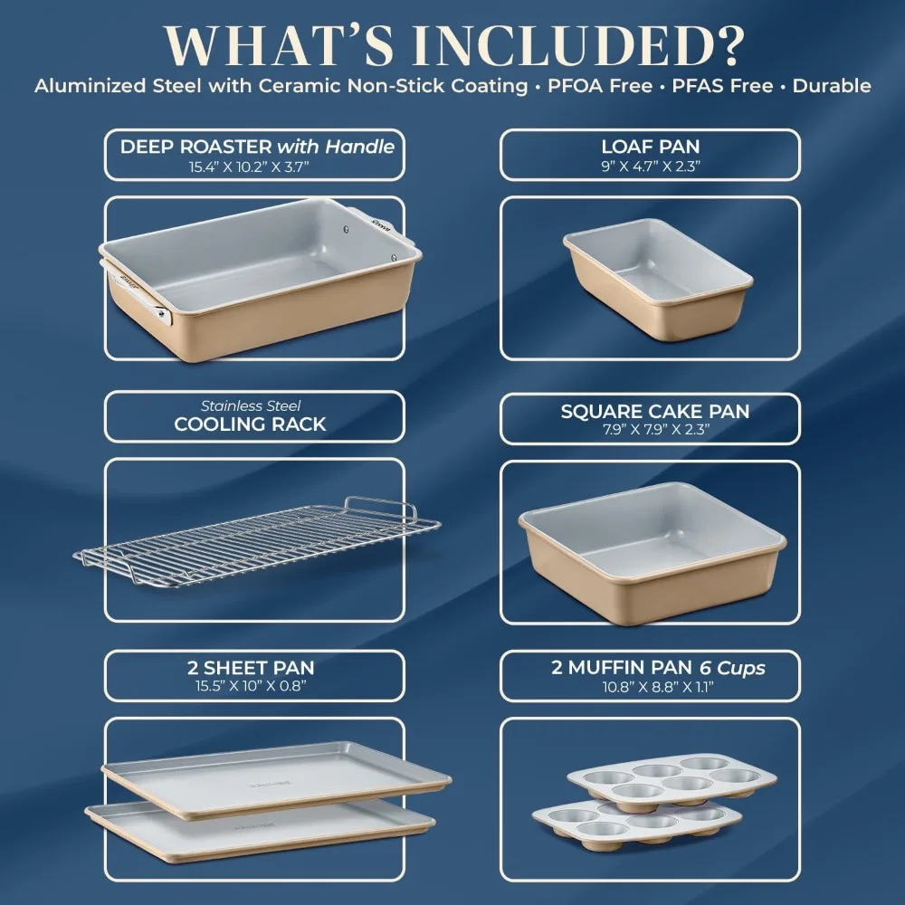 8-Piece Stackable Bakeware Set - Ceramic Non-Stick Coating, Baking Sheets, Assorted Baking Pans, PTFE, Healthy Baking