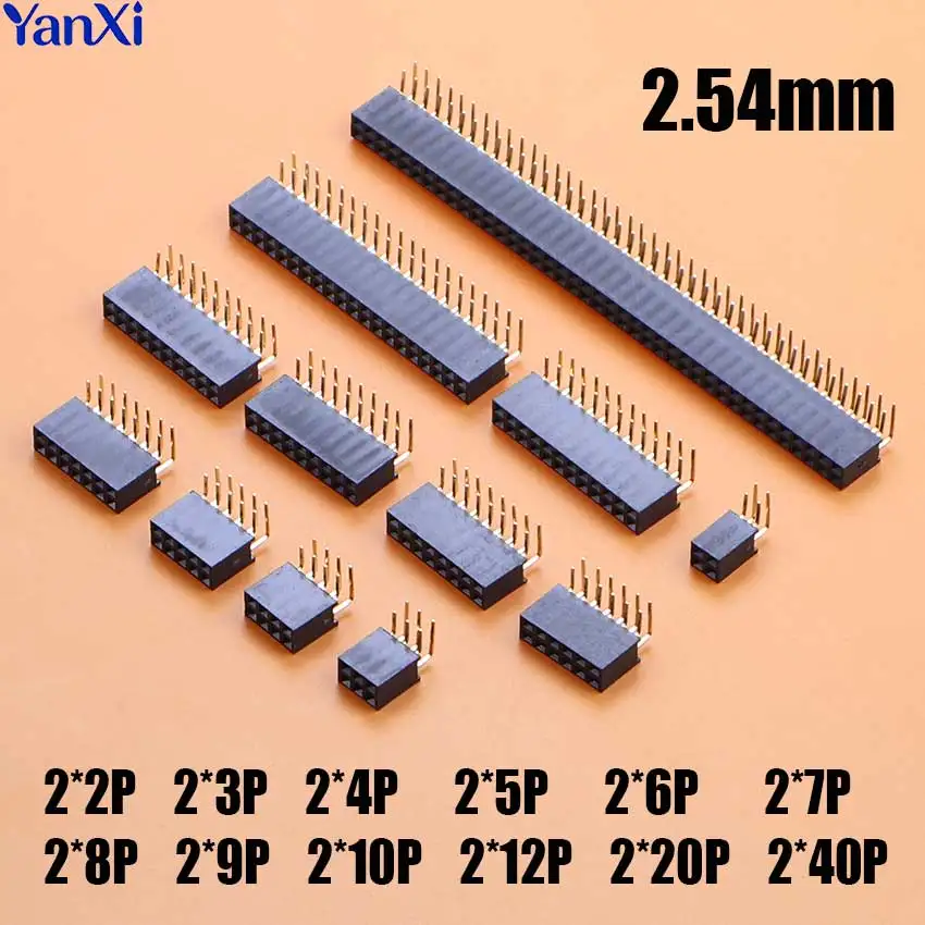 5/10 Stück 2X2/3/4/5/6/7/8/9/10/12/20/40 PIN Doppelreihiger rechtwinkliger Buchsenleisten-Steckverbinder mit 2,54 mm Rastermaß