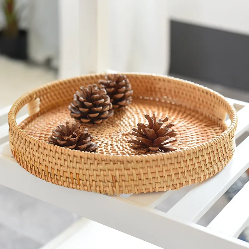 Vine Woven Nordic Woven Grass Woven Fruit Basket Plate Circular Handle Storage