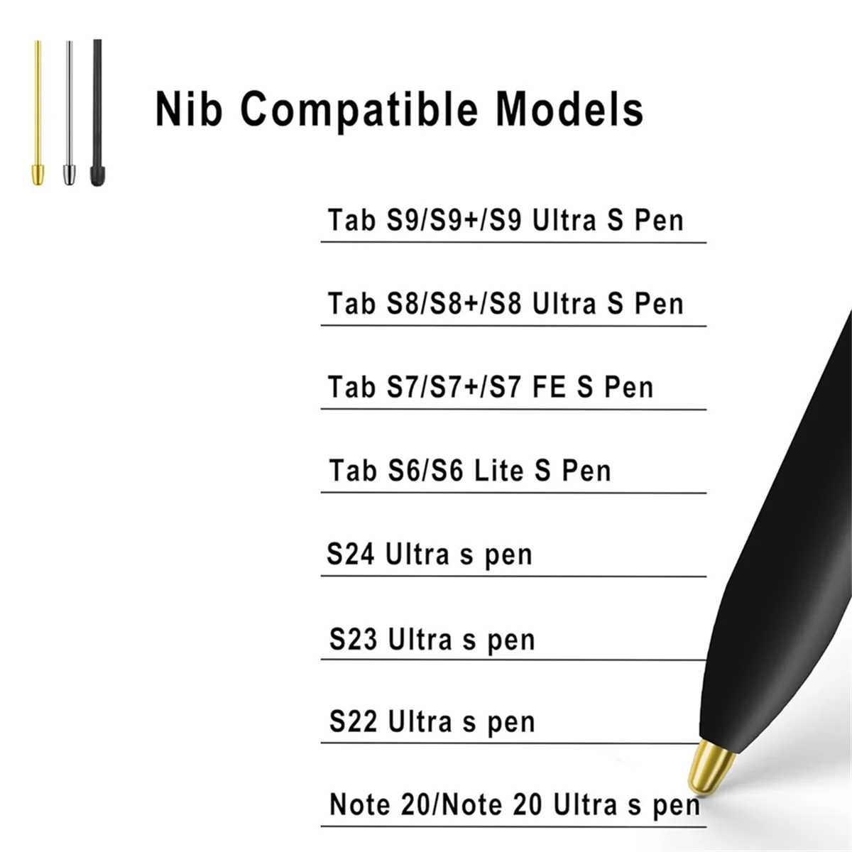 Metal Nibs e dicas de substituição para Samsung Galaxy Tab, S9 FE Além disso, S9 Ultra, S8 Além disso, S8 Ultra, S7 FE, S6 Lite, S22, S23 Ultra S Pen