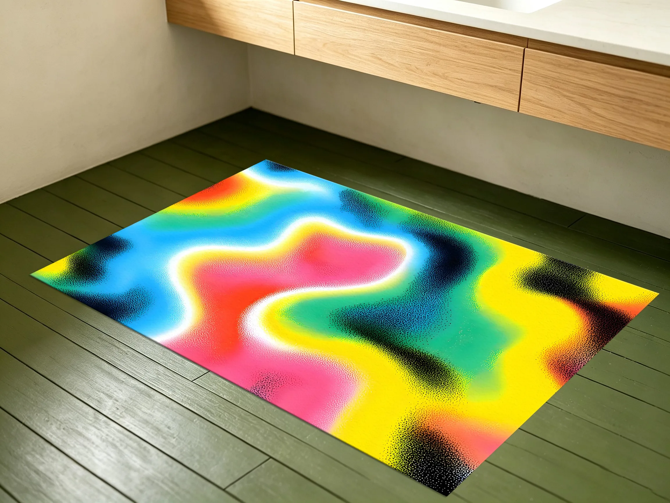 Large Area Rug Neon Gradient Flowing Wave Print Soft Velvet Comfortable Living Room Bedroom Home Decor Area Rug