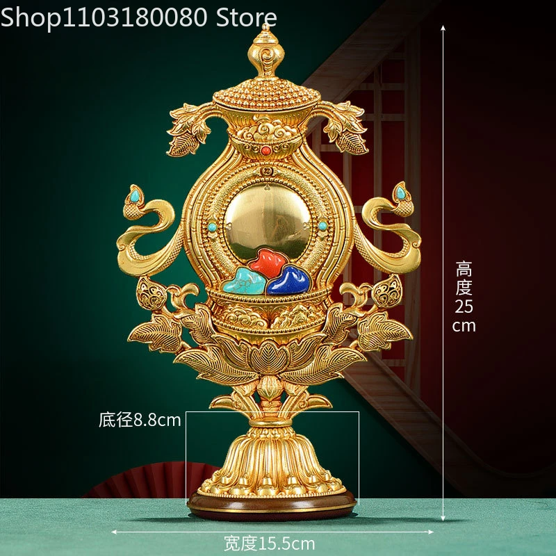 25cm Copper gilding Five wonderful desires statue Tibet Eight lucky things Barrata Seven Treasures sculpture