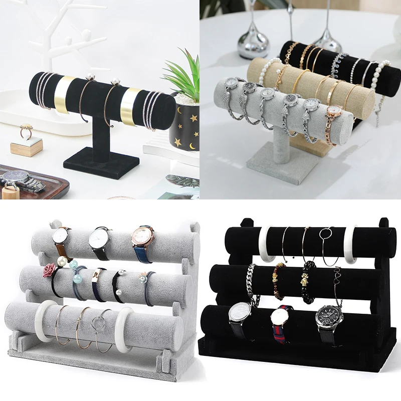 3Layer Velvet Bracelet Display Rack, T-Bar Jewelry Rack Watch Storage Rack, Jewelry Display Stand, Display Props