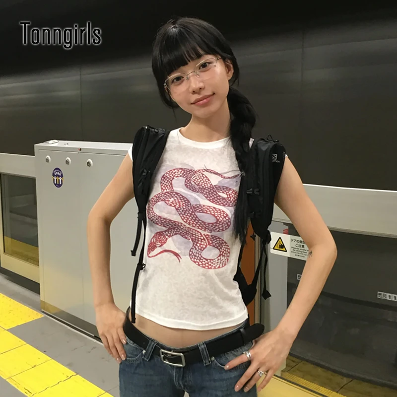 

Tonngirls Y2k Japanese Cotton T-shirt Women Short Sleeve Print Graphic Tops Streetwear 2000s Aesthetic Grunge Tops Summer Tshirt
