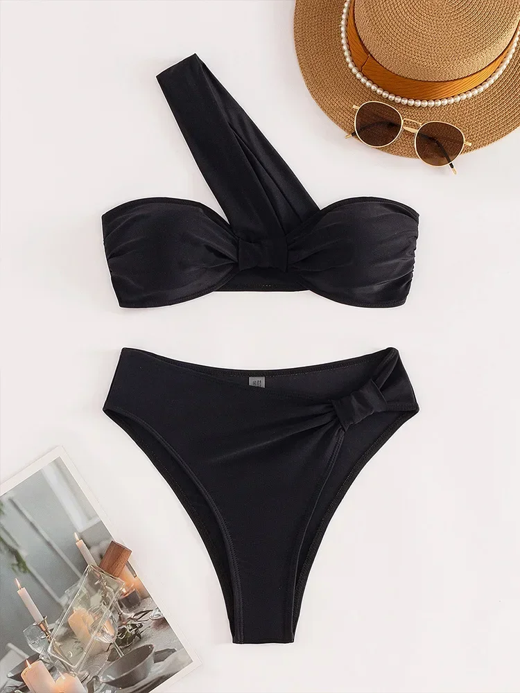 UETEEY 2025 New Summer Bikini Set Sexy Single Shoulder Bikini 2 Piece Set for Women Solid Split Swimsuit Backless Beach Bikini