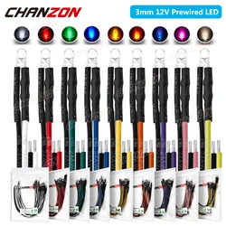20pcs 3mm Prewired LED Light Emitting Diode DC 12V Warm White Red Green Blue Yellow Orange UV Pink Pre Wired Cable Lamp Bulb