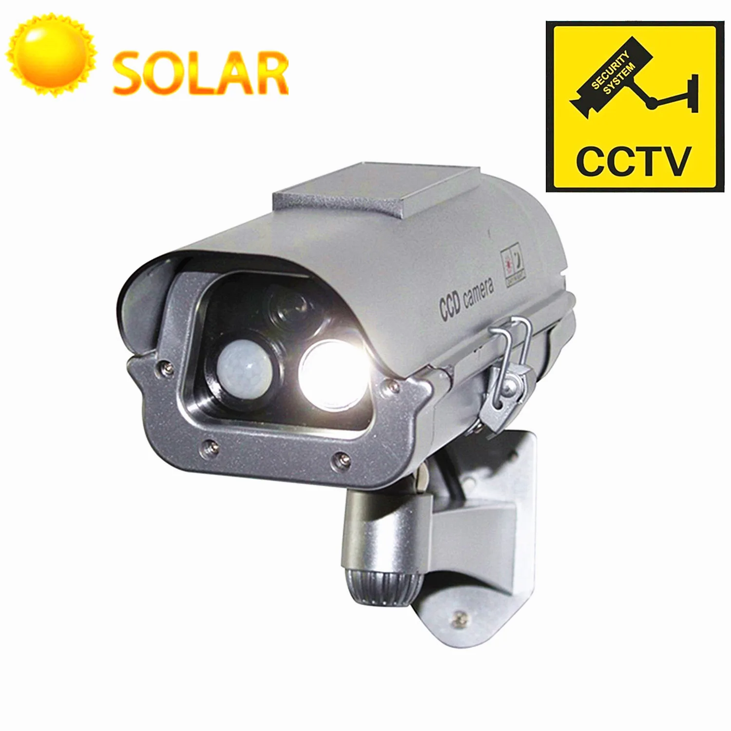 ummy fake surveillance camera solar powered outdoor indoor flashing red LED light battery cctv security dummy camera