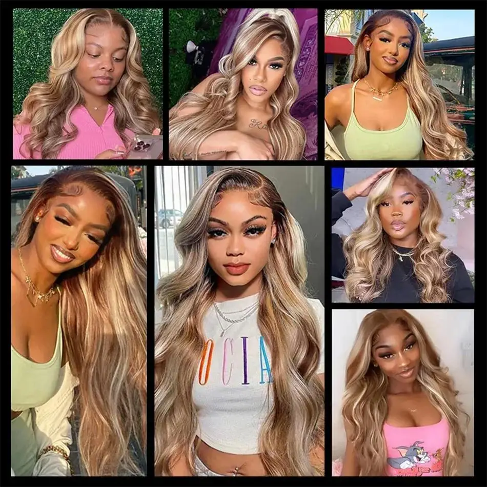 براون تسليط الضوء على أومبير شقراء الجسم موجة الدانتيل الباروكة الأمامية 13X4 HD PrePlucked مقاومة للحرارة غلويليس الاصطناعية تأثيري للنساء #5