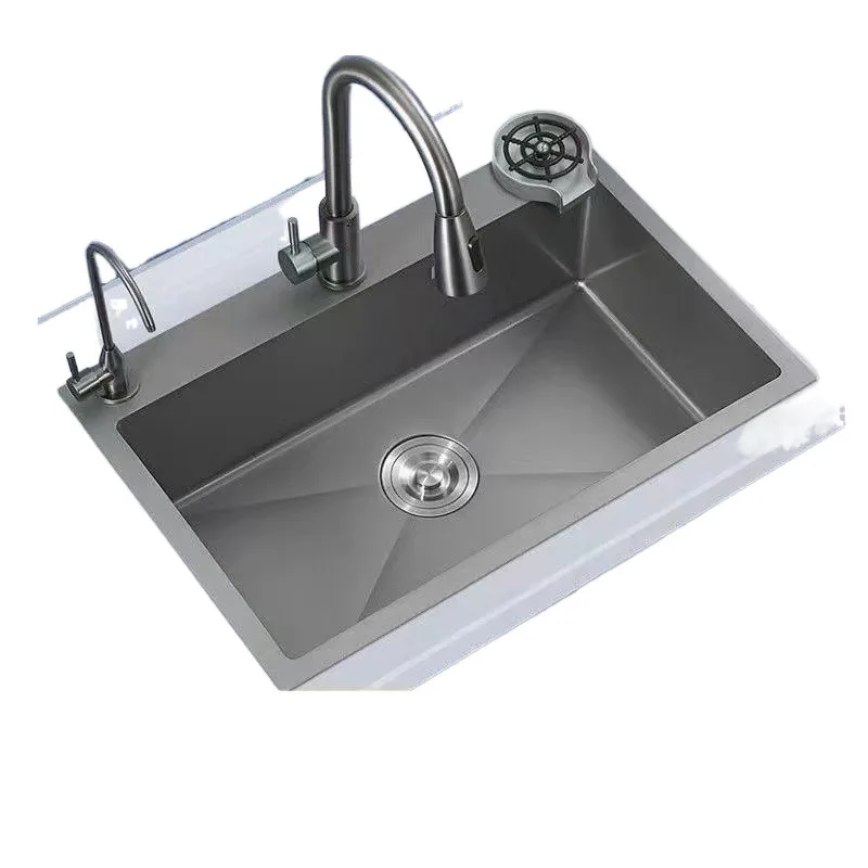 

304 stainless steel thickened gun gray nano sink large single sink household kitchen countertop dishwashing sink vegetable basin