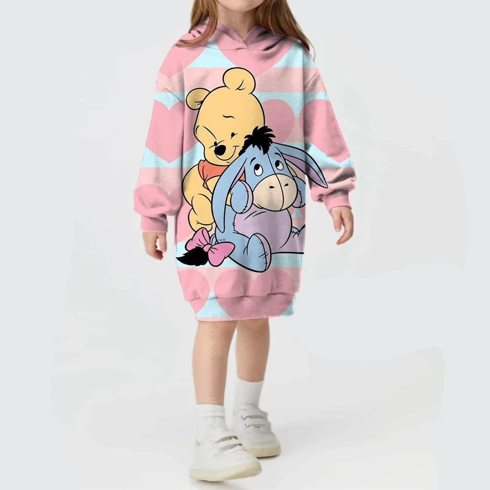 2024 Girls Winnie the Pooh Hoodie Printed Princess Dress Sports Wind Top Autumn and Winter Casual Cute Clothes