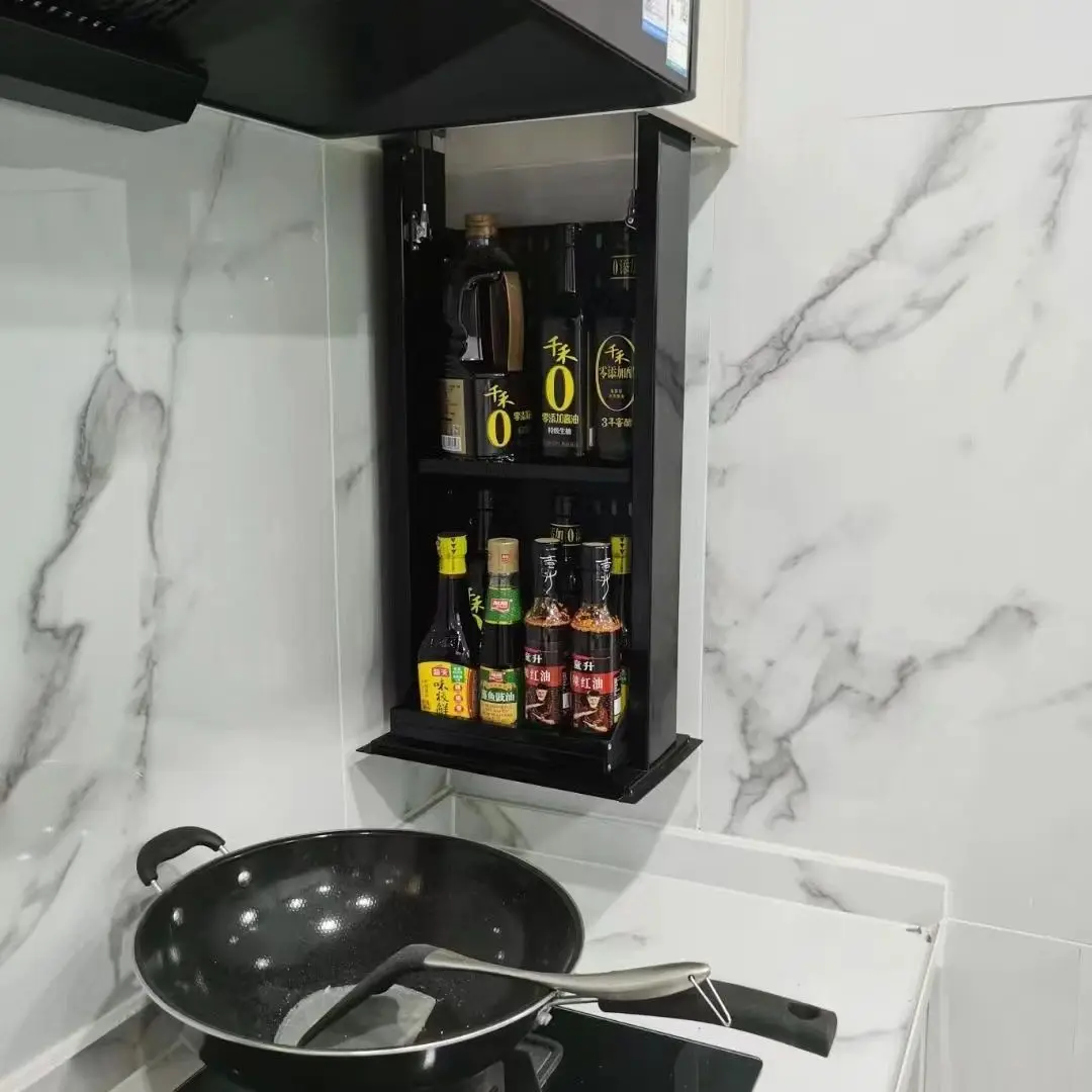 رف رفع ذكي حساس للمس على جانب خزانة المطبخ المعلقة