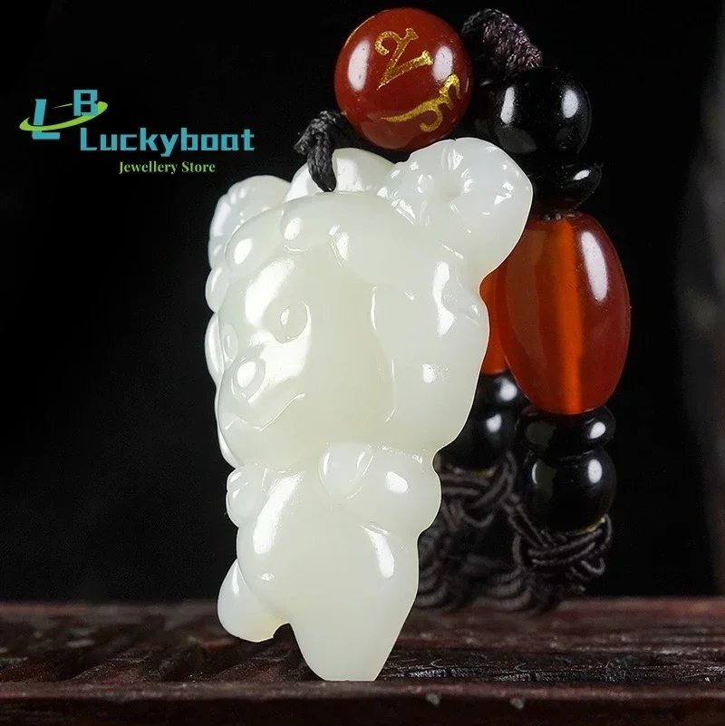 Hot Selling Natural Hand-carve Hetian White Jade Zodiac Sheep Necklace Pendant Fashion Jewelry Men Women Luck Gifts