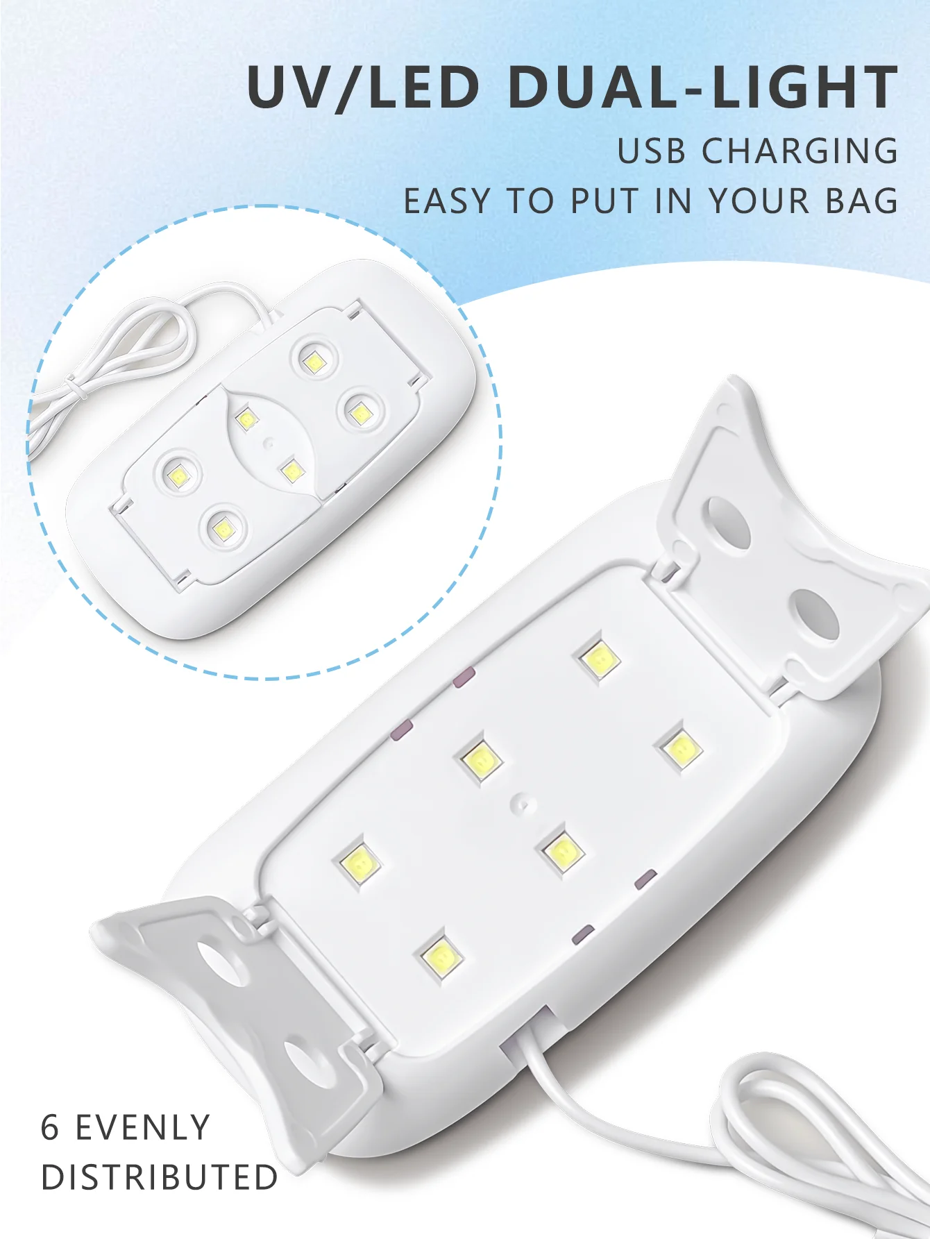 1 قطعة 6 حبيبات مصباح مستديرة متفاوتة الأحجام الأبيض/الوردي ماوس صغير مسمار مصباح ماكينة تجفيف الأظافر UV/LED LampPortable مايكرو USB كابل إمداد الطاقة الاستخدام المنزلي