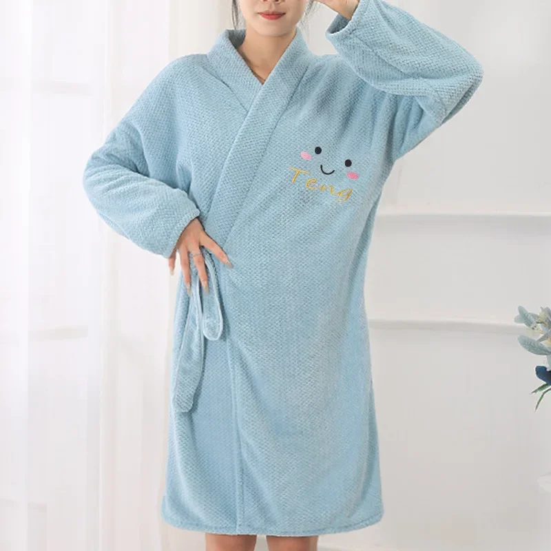 Winter Women Coral Fleece Robes Thicken Warm Bathrobe Long Sleeve Nightgown Soft Flannel Sleepwear Ladies Casual Home Clothes