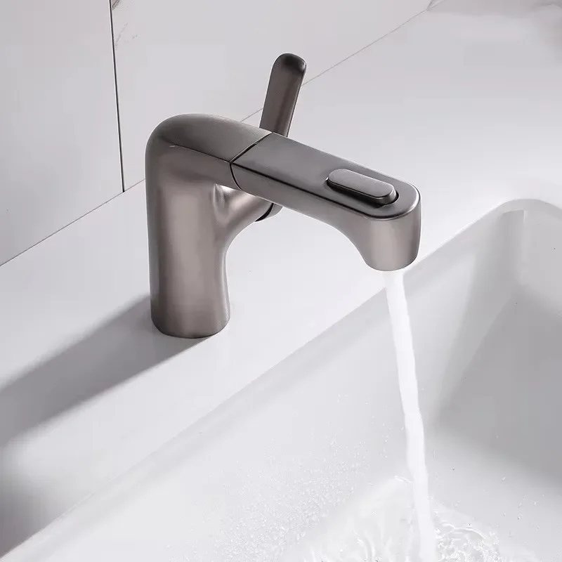 Bathroom hot and cold faucet, basin, fashionable pull-out type 2 kinds of water flow mode faucet