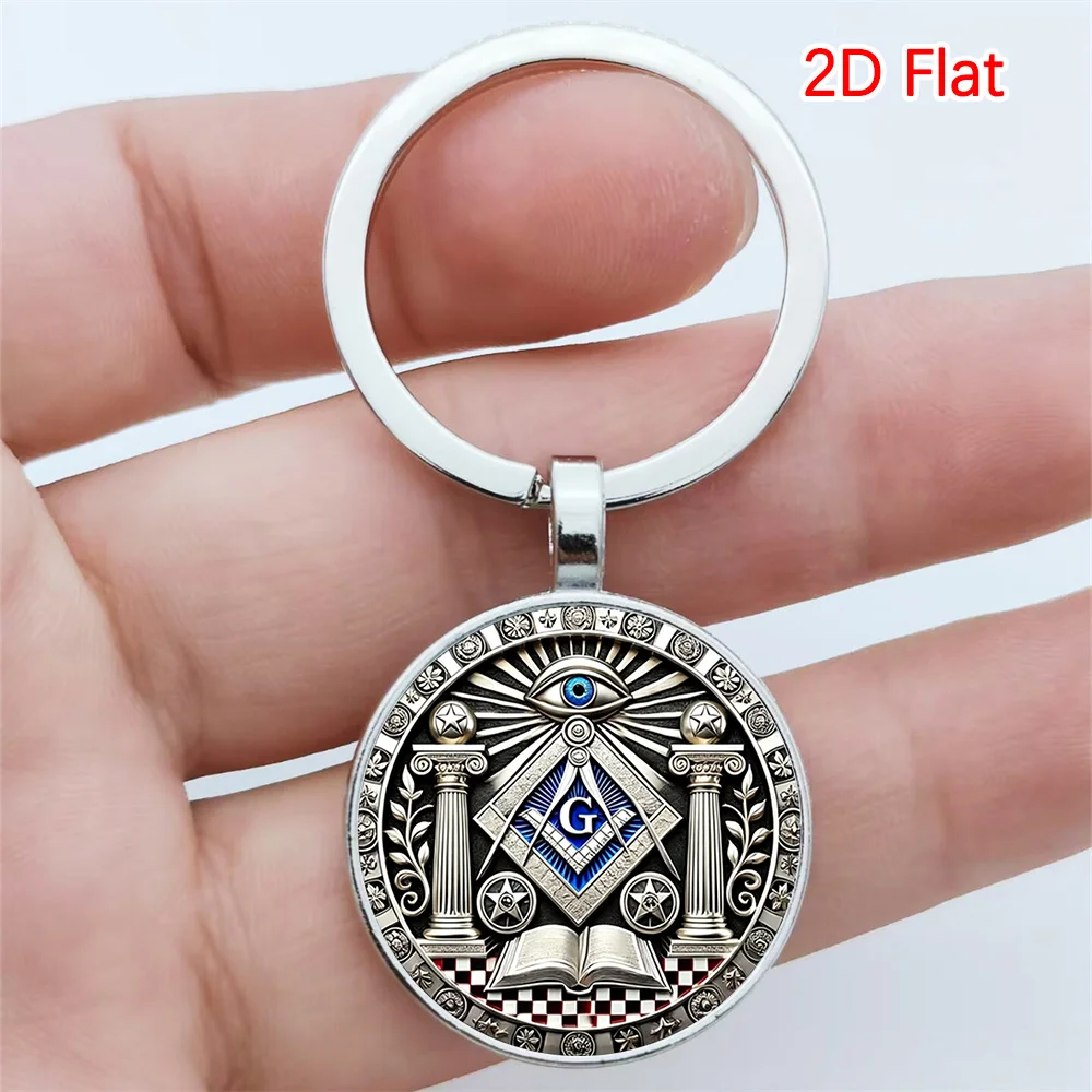 Retro Freemason Symbol Keychain Zinc Alloy full View Eye and Pillar Design Durable Charter Keychain Decoration Gift
