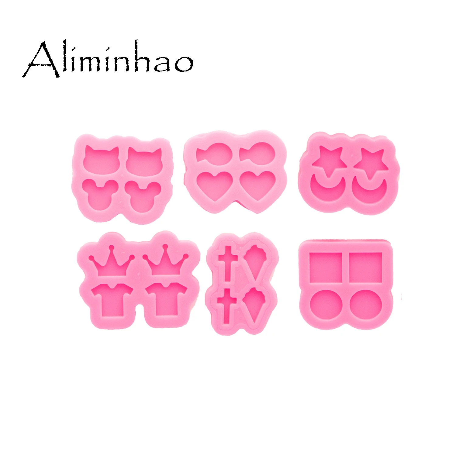 DY0890 Glossy Mini Stud Earrings Star/Moon/Mouse/Crown/Heart/Circle  Silicone Mold, Epoxy Resin DIY Craft Jewelry