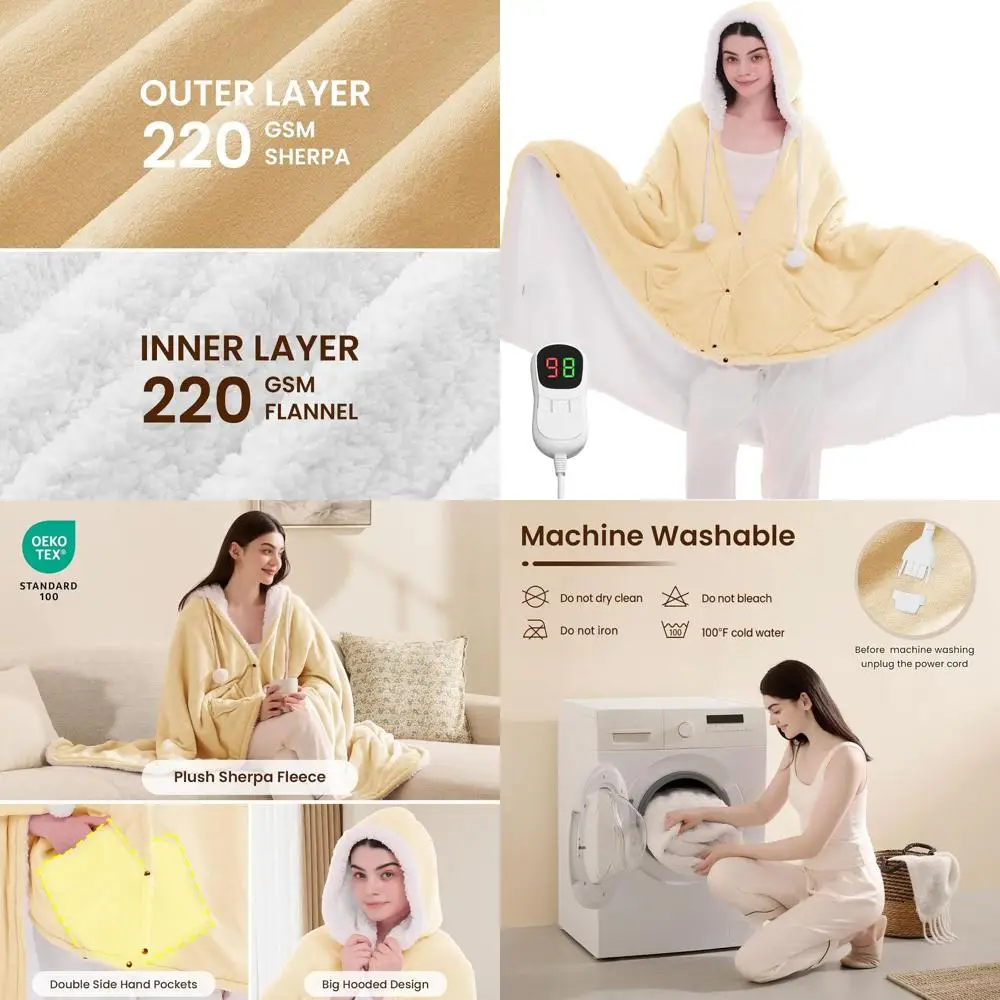 

Heated Electric Blanket Shawl - 10-Level Adjustable Throw with Auto-Off, 40x70 Beige