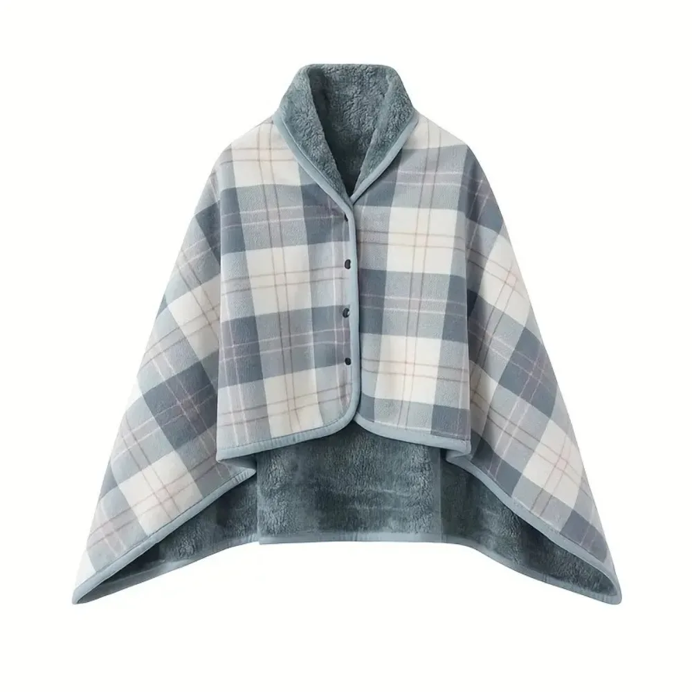 

Lazy Plaid Blanket Wearable Blanket Soft Thicken Home Shawl Warm with Button Flannel Blanket Bedroom