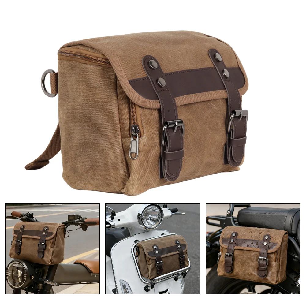 

Vintage Motorcycle Backpack Waterproof Canvas Brown Retro Rear Seat Bag For YAMAHA BMW Biker Side Bag Motocross Saddlebags