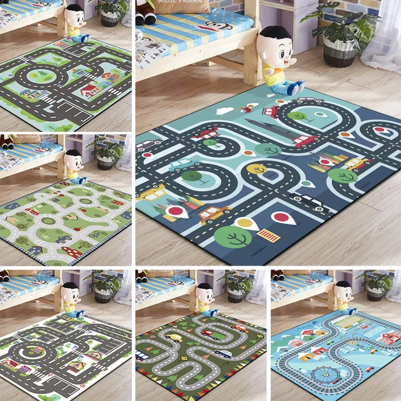 120*80 cm Poliestere Ascolta Mat Grande Tappetino antiscivolo Tappeti Da Gioco per bambini Automobili Auto Da Corsa Giocattoli Giochi Per Bambini In Camera Rug Home Decor