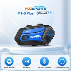 Fodsports M1-S Plus Interfono per casco da motociclista Auricolare Bluetooth, Interfono da moto, 8 ciclisti 2000 M, radio FM, condivisione della musica.