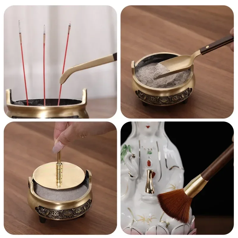 DSA-  solid wood buddha dust sweeper buddha statue cleaning special soft hair tea brush buddha towel  dust removal supplies