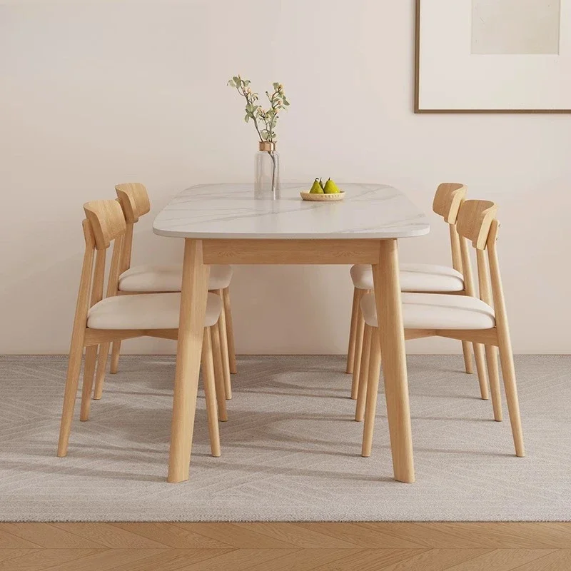 Nordic Log & Rock Slab Dining Table – Rectangular Solid Wood Build, Perfect Eating Table for Small Households
