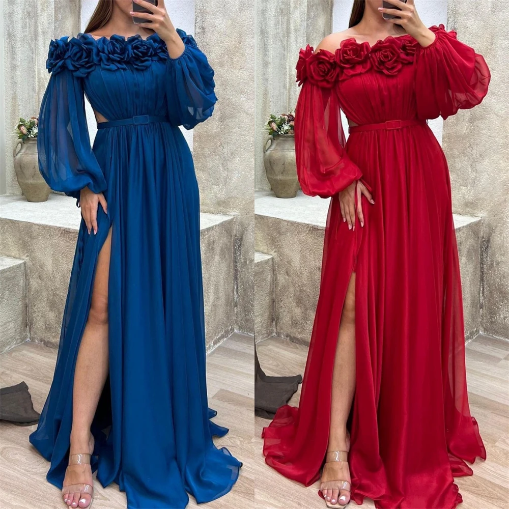 Customized Jiayigong Elegant Off-the-shoulder A-line Celebrity  Flowers Draped Chiffon Occasion Evening Gown فساتين السهرة  vest