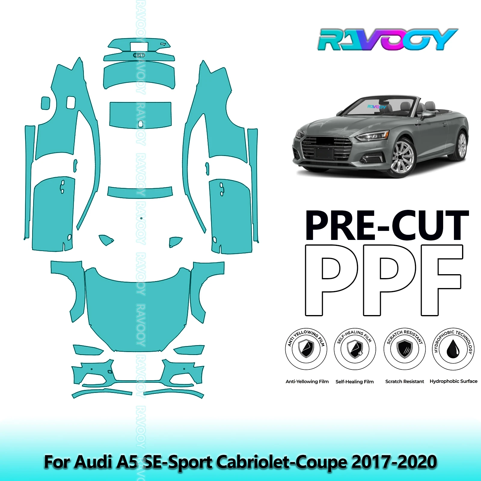 RAVOOY Custom-Fit Precut TPU PPF Full Vehicle Clear Bra Stone Guard EU UK For Audi A5 SE-Sport Cabriolet-Coupe 2017-2020