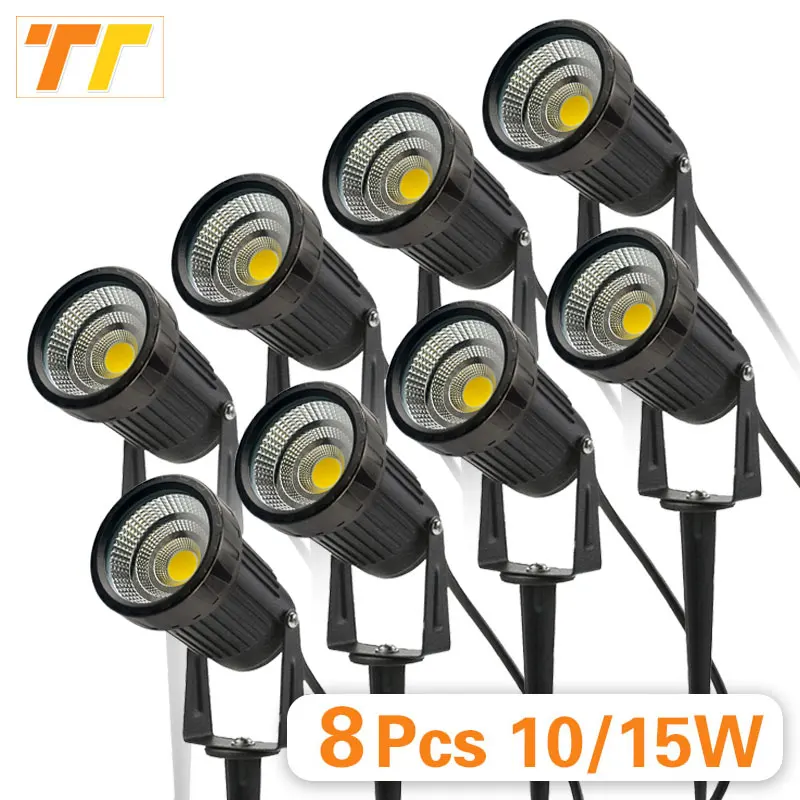 LED 잔디 램프, 10W, 15W, 18W 방수, AC 220V, 110V, DC12-24V 야외 스파이크 조명 경로 조경, IP65 스팟 전구, 레드, 블루, 그린, 8 개