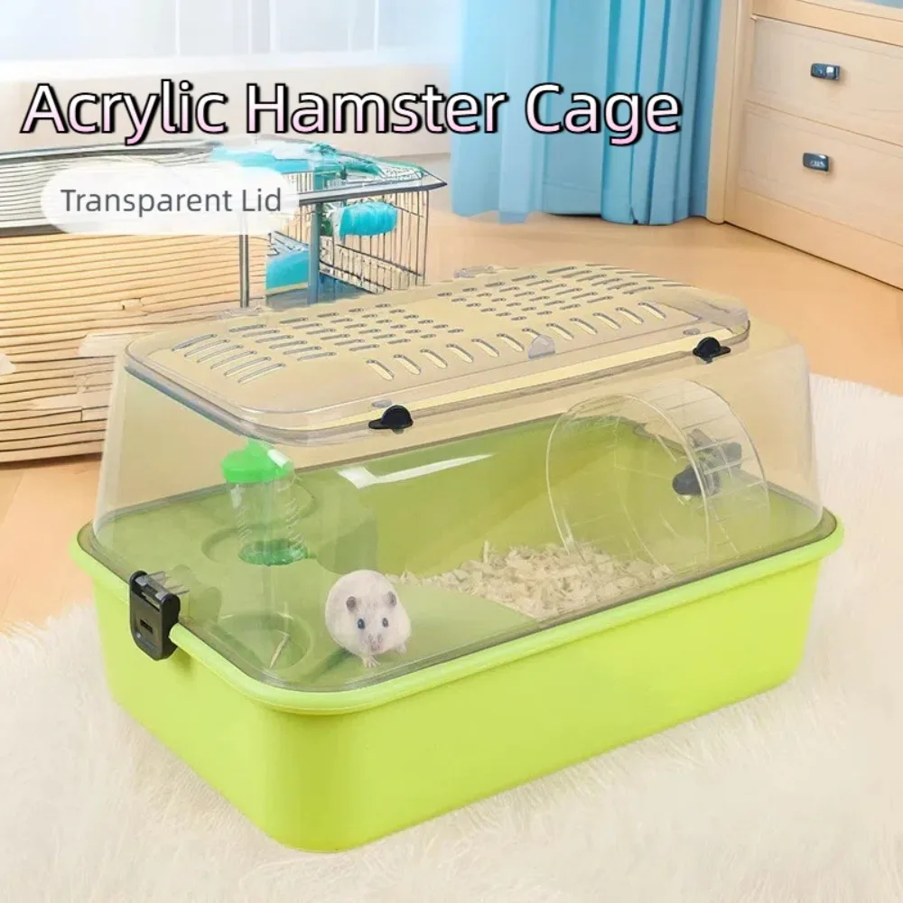 

Double Layer Hamster Cage Acrylic Water Bottle Hamster Habitat Clear Lid Running Wheels Small Pet House for Mice Guinea Pigs